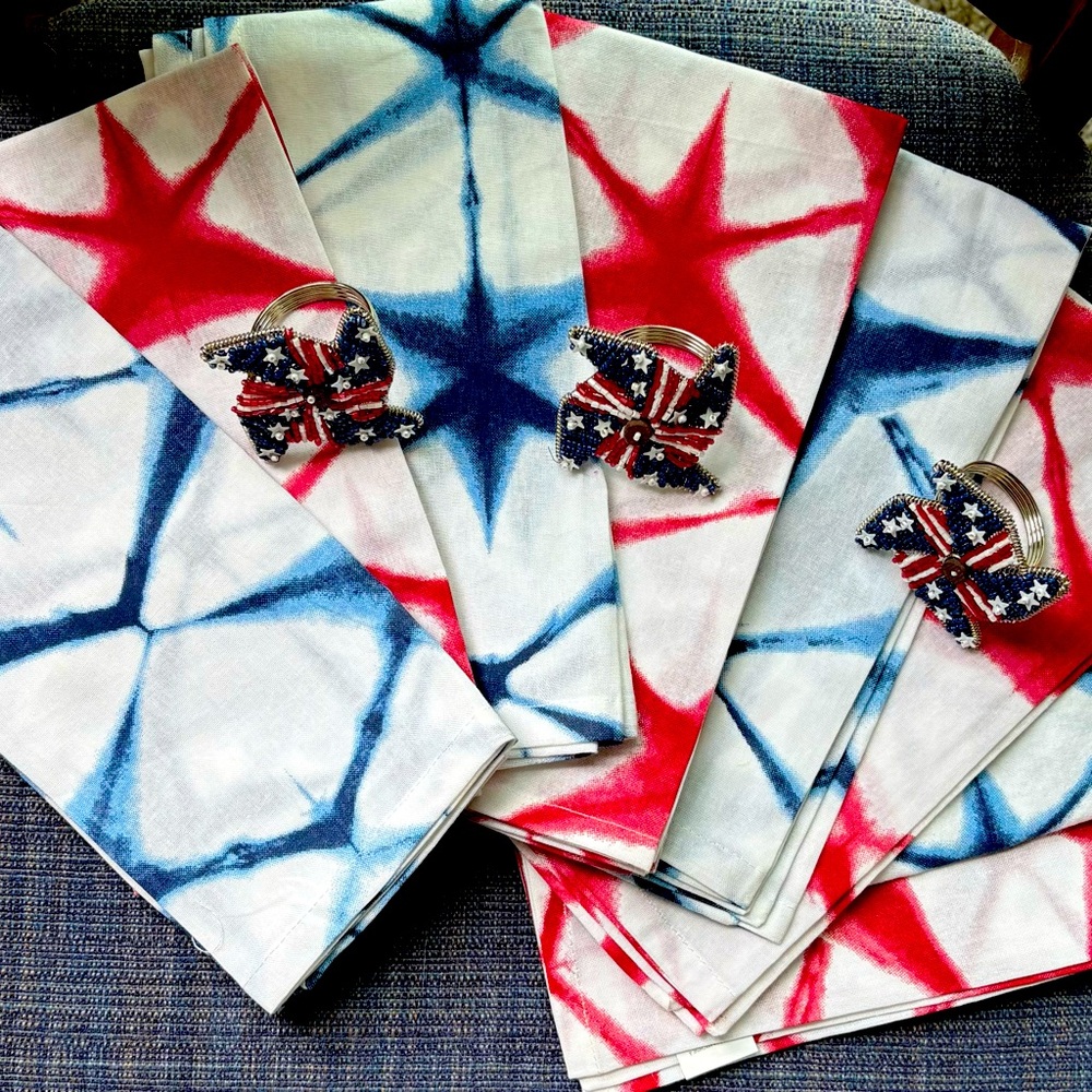 Pier 1 | New! Set of 8 Patriotic Napkins with 3 Beaded 
Napkin Rings